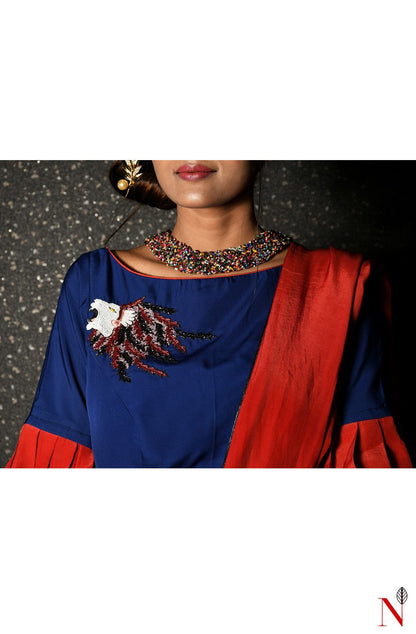 Rust Pure Crepe Designer Saree - Naksheband