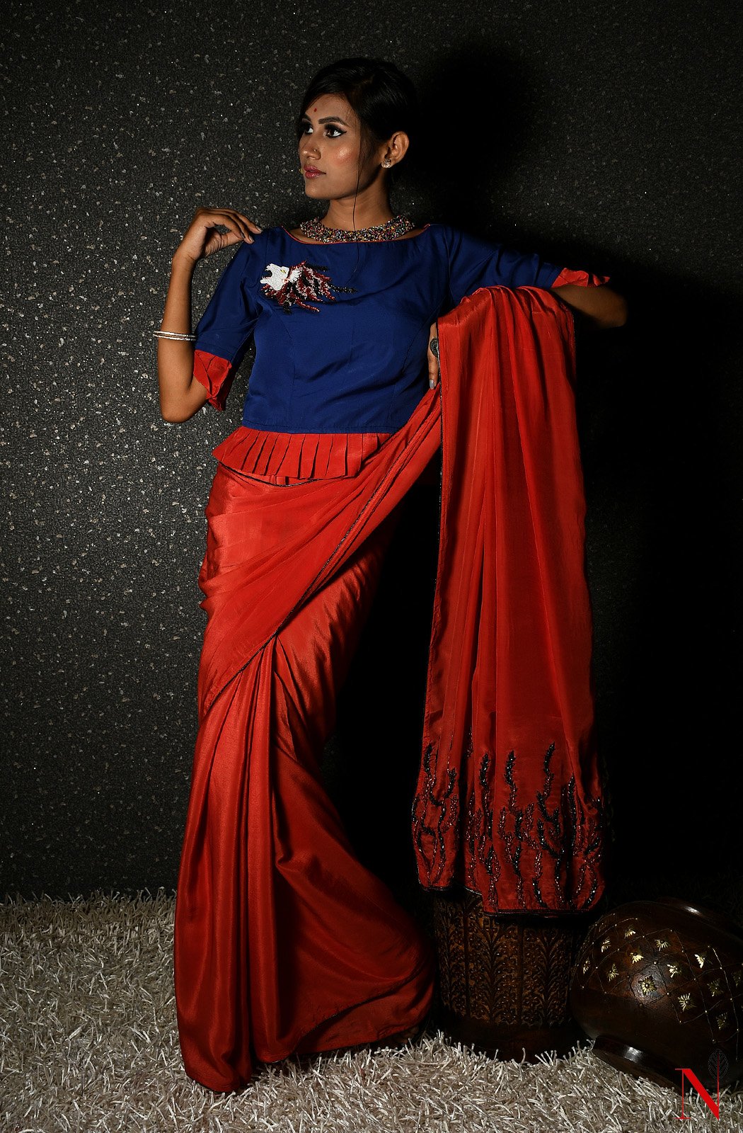 Rust Pure Crepe Designer Saree - Naksheband