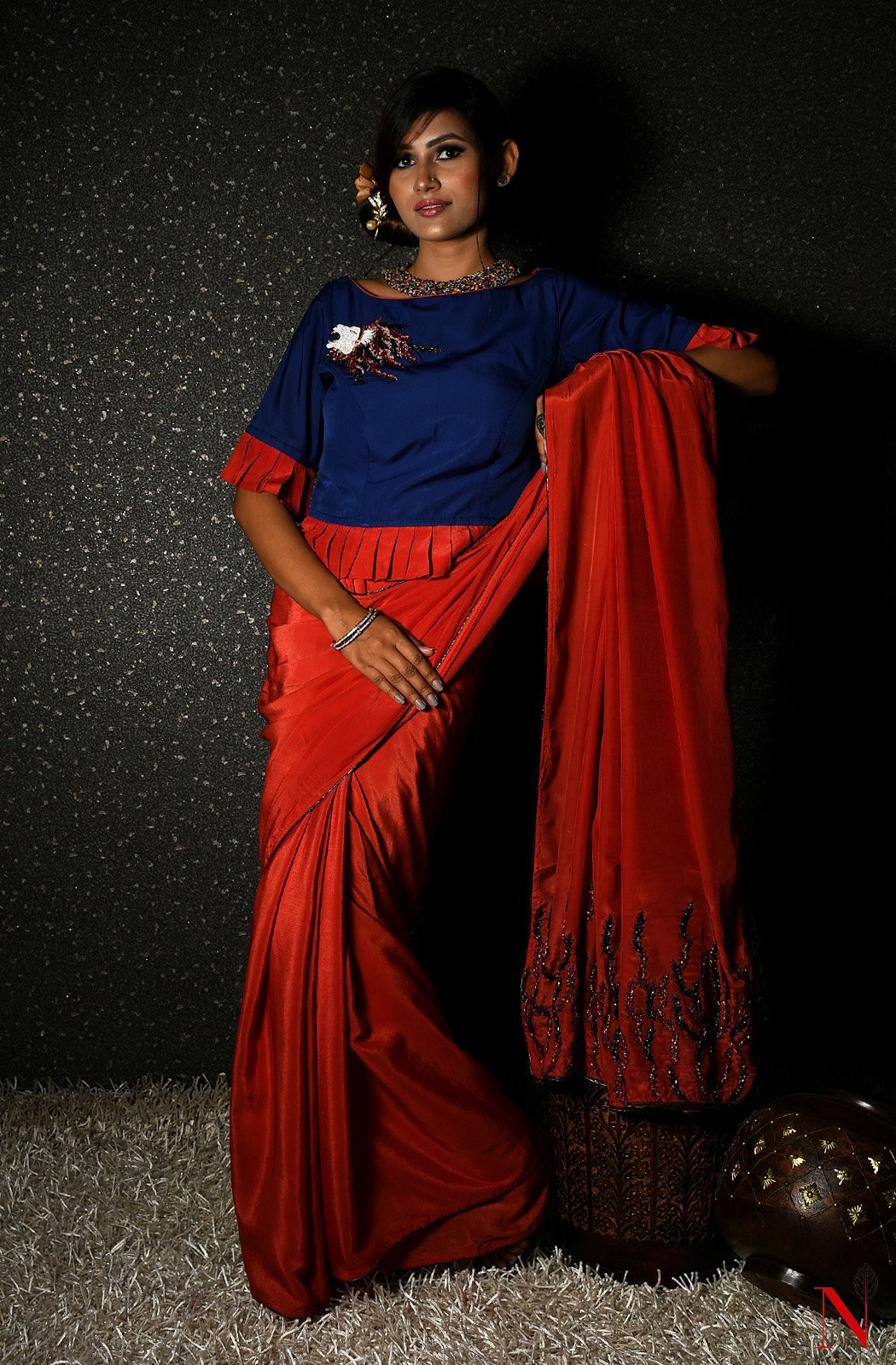Rust Pure Crepe Designer Saree - Naksheband