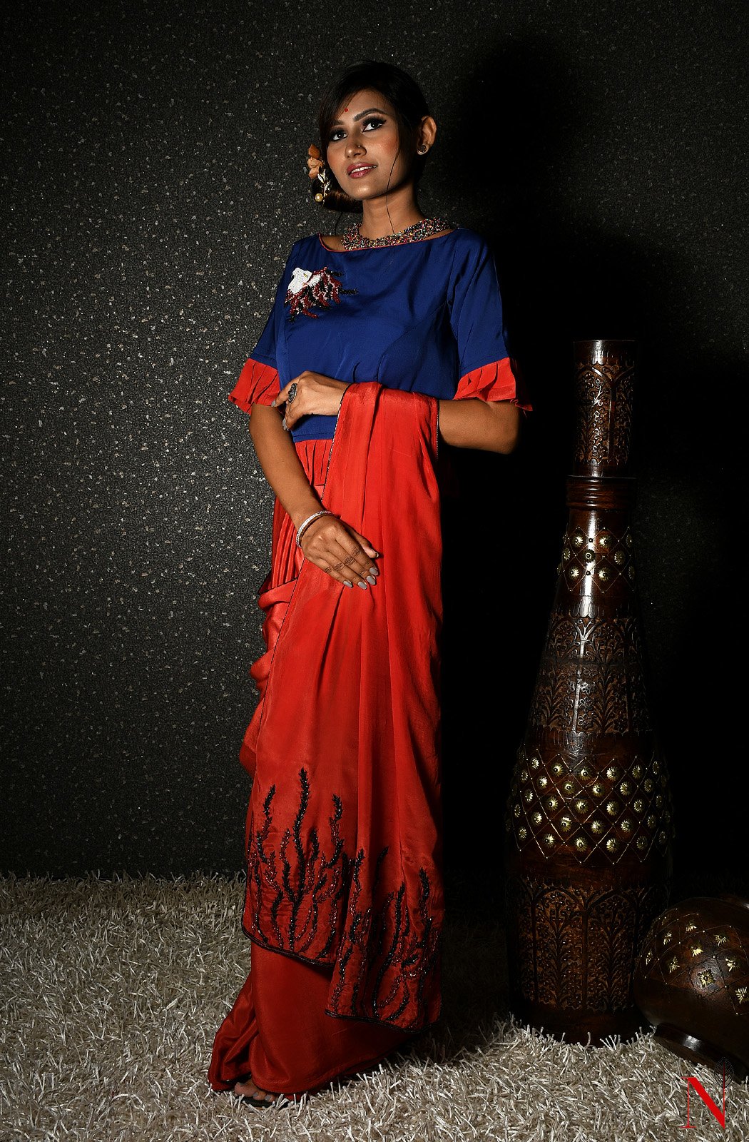 Rust Pure Crepe Designer Saree - Naksheband