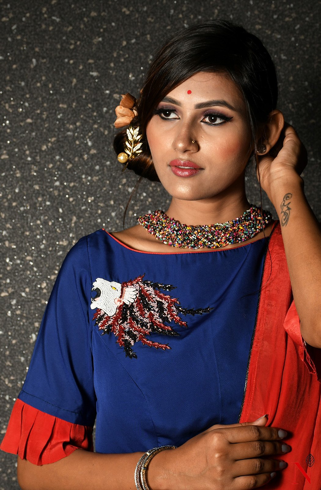 Rust Pure Crepe Designer Saree - Naksheband