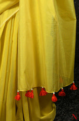 Yellow Pure Silk Chanderi Plain Saree