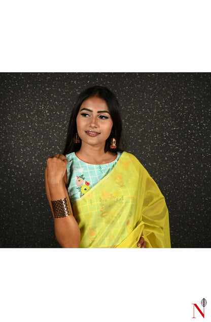Yellow Pure Silk Chanderi Plain Saree