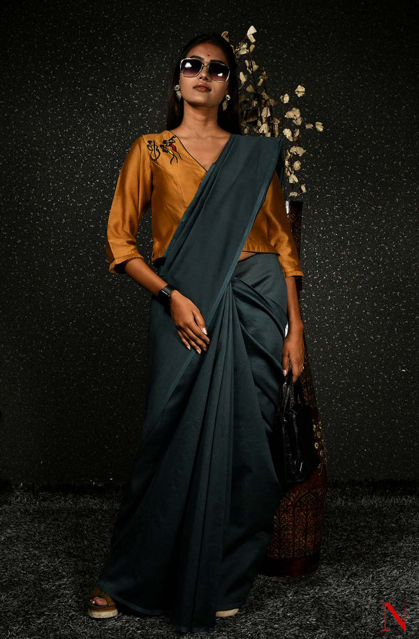 Dark Grey Pure Silk Chanderi Saree