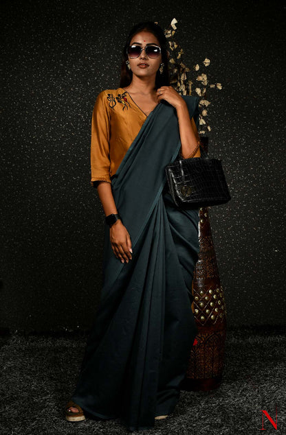 Dark Grey Pure Silk Chanderi Saree - Naksheband