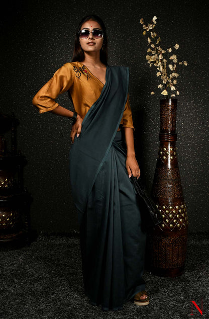 Dark Grey Pure Silk Chanderi Saree - Naksheband