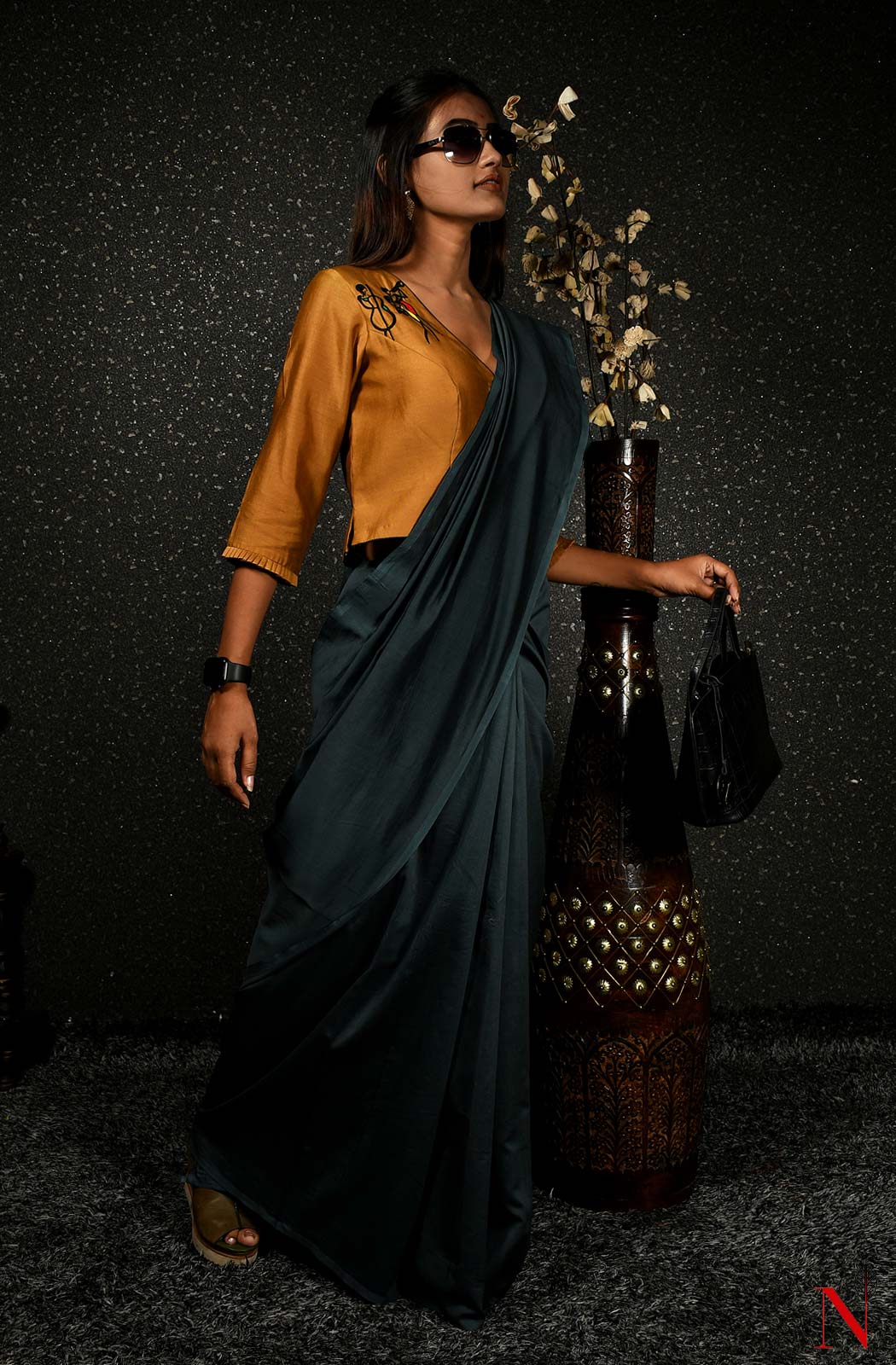 Dark Grey Pure Silk Chanderi Saree - Naksheband