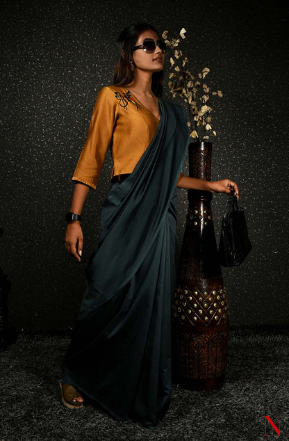 Dark Grey Pure Silk Chanderi Saree - Naksheband
