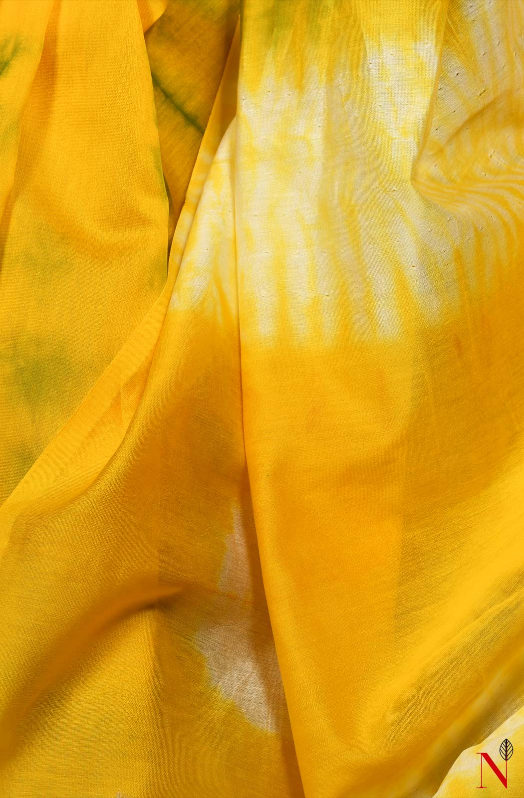 Yellow & Green Pure Silk Chanderi Saree - Shibori