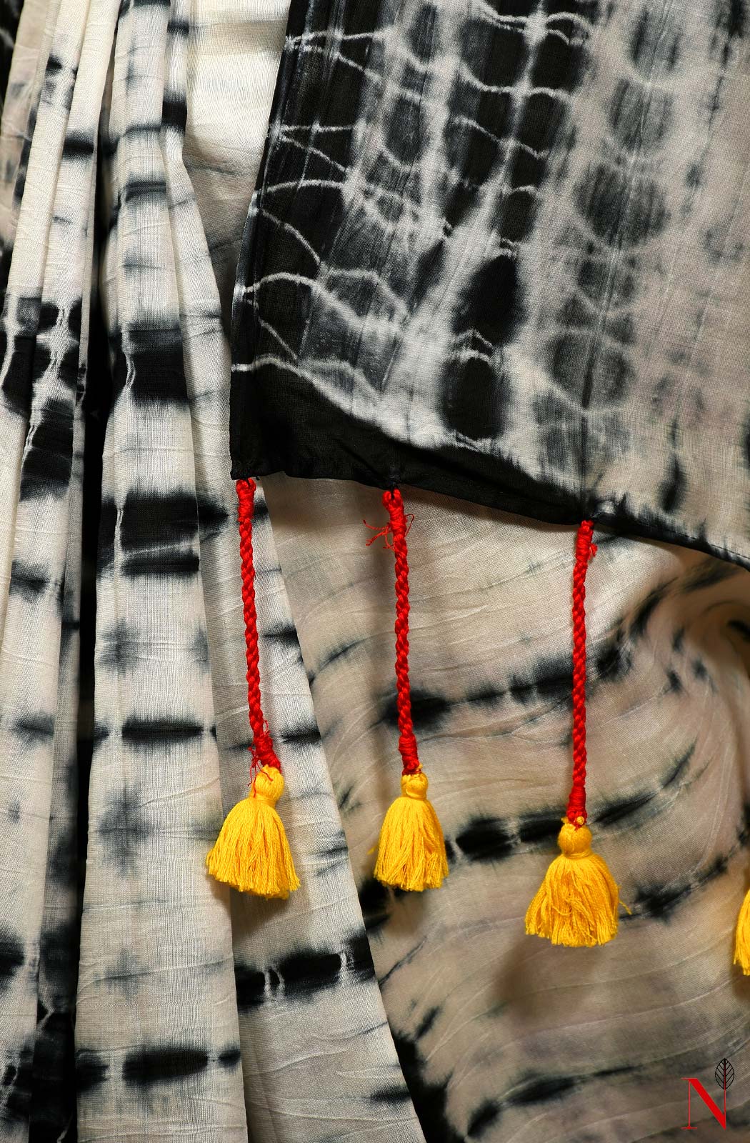 White & Black Pure Silk Chanderi Saree - Shibori