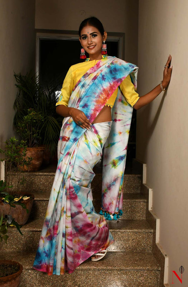 Multi Color Pure Silk Chanderi Saree - Shibori