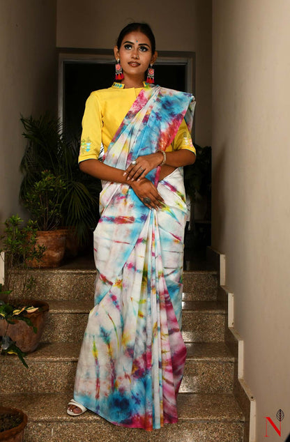 Multi Color Pure Silk Chanderi Saree - Shibori