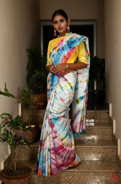 Multi Color Pure Silk Chanderi Saree - Shibori