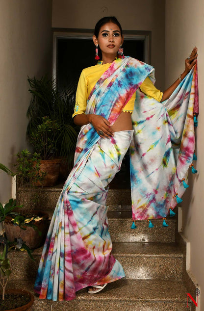 Multi Color Pure Silk Chanderi Saree - Shibori