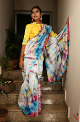 Multi Color Pure Silk Chanderi Saree - Shibori