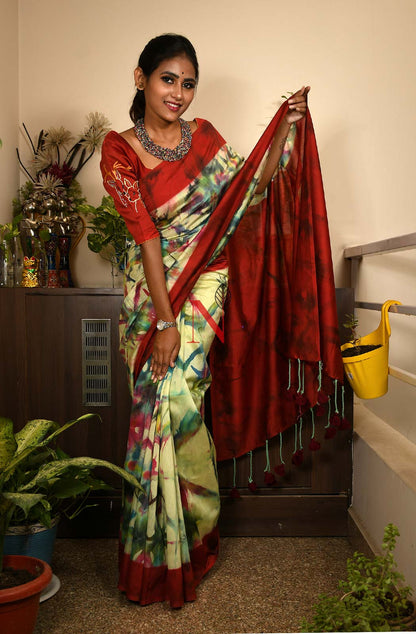 Multicolor Pure Silk Chanderi Saree - Shibori