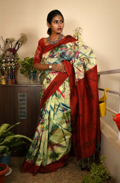 Multicolor Pure Silk Chanderi Saree - Shibori