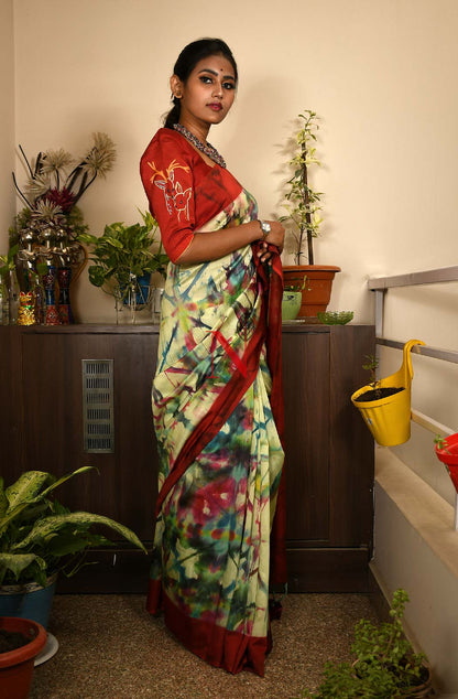 Multicolor Pure Silk Chanderi Saree - Shibori