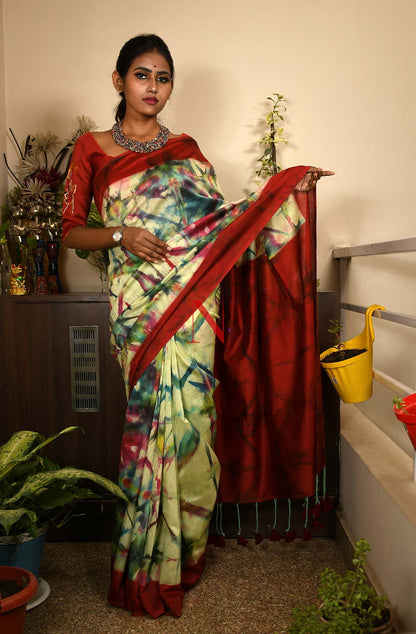 Multicolor Pure Silk Chanderi Saree - Shibori