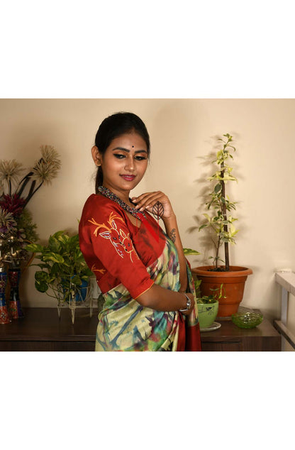 Multicolor Pure Silk Chanderi Saree - Shibori