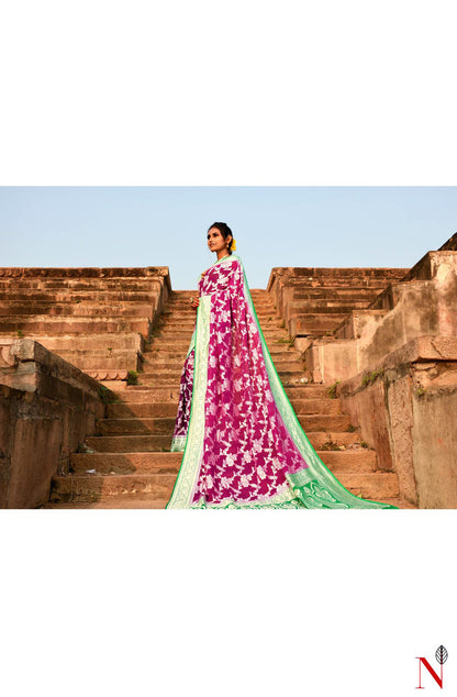 Magenta & Green Pure Banarasi Khaddi Georgette Saree