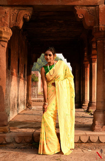 Lemon Pure Banarasi Chiffon Saree