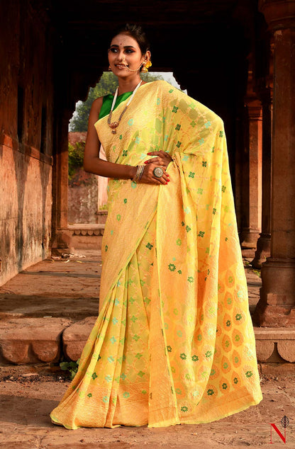 Lemon Pure Banarasi Chiffon Saree
