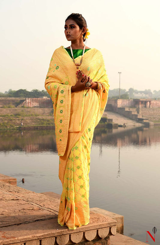 Lemon Pure Banarasi Chiffon Saree