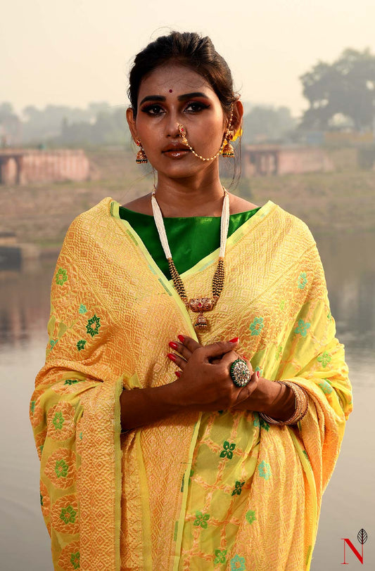 Lemon Pure Banarasi Chiffon Saree