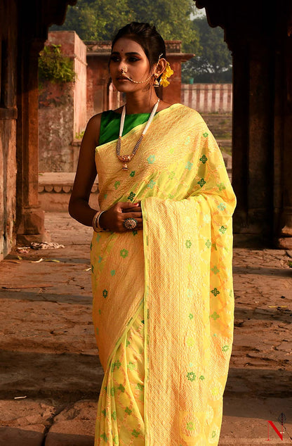 Lemon Pure Banarasi Chiffon Saree