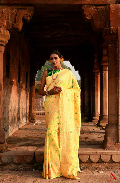 Lemon Pure Banarasi Chiffon Saree