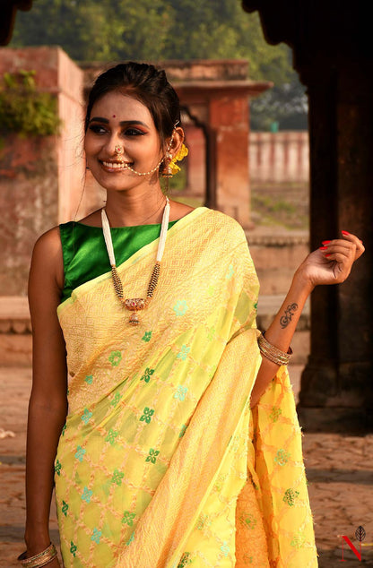 Lemon Pure Banarasi Chiffon Saree