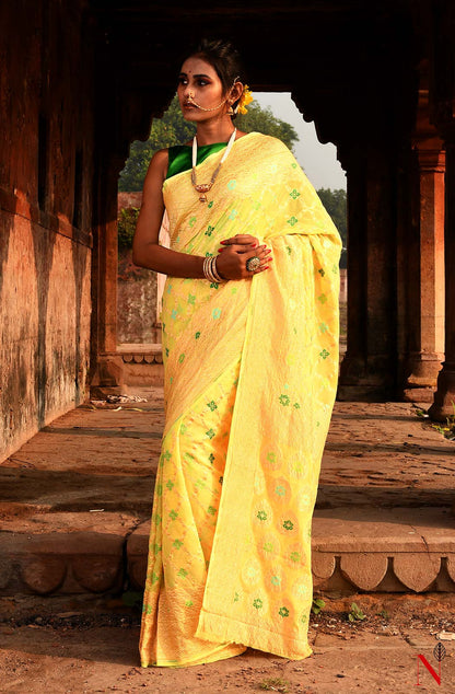 Lemon Pure Banarasi Chiffon Saree