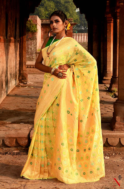 Lemon Pure Banarasi Chiffon Saree