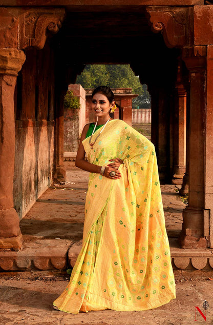 Lemon Pure Banarasi Chiffon Saree