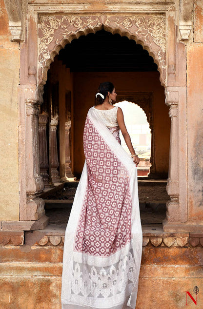 Light Brown Pure Banarasi Khaddi Georgette Saree