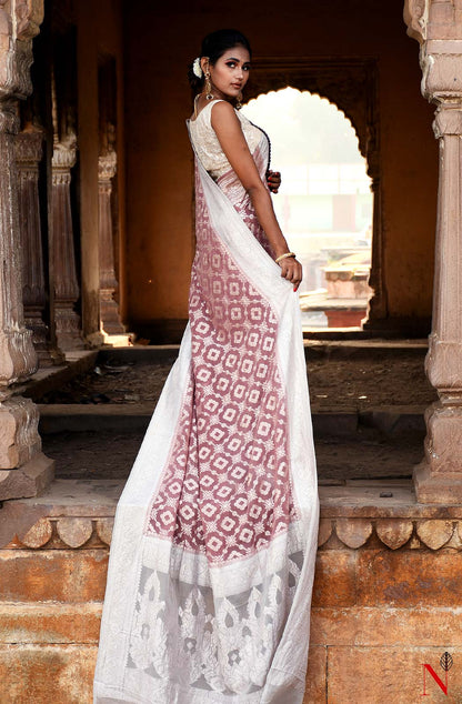 Light Brown Pure Banarasi Khaddi Georgette Saree