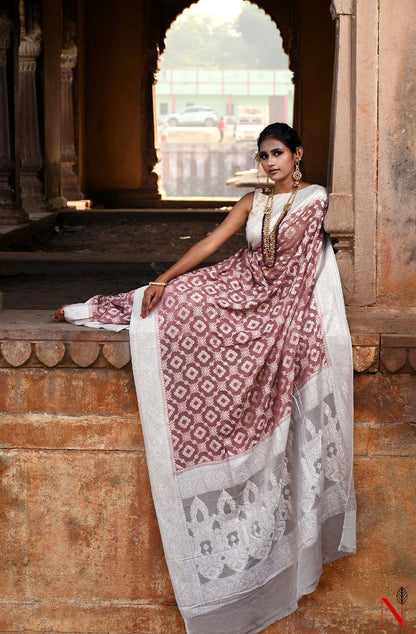 Light Brown Pure Banarasi Khaddi Georgette Saree
