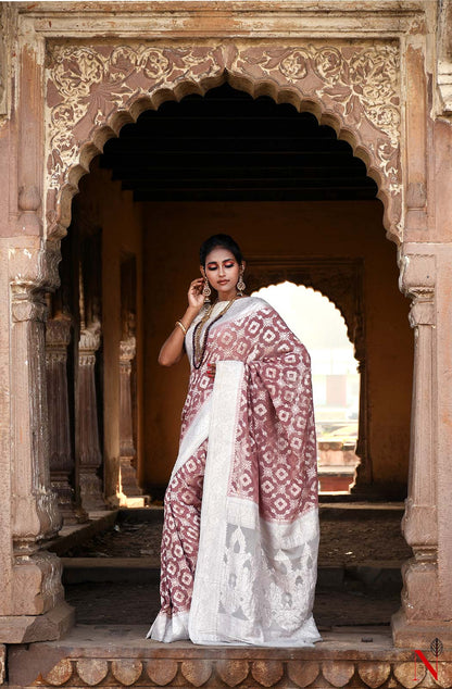 Light Brown Pure Banarasi Khaddi Georgette Saree