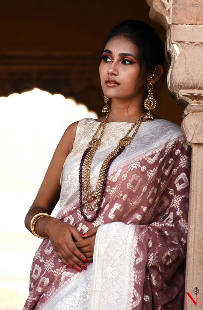 Light Brown Pure Banarasi Khaddi Georgette Saree