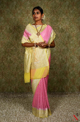 Pink & Yellow Pure Banarasi Khaddi Georgette Saree