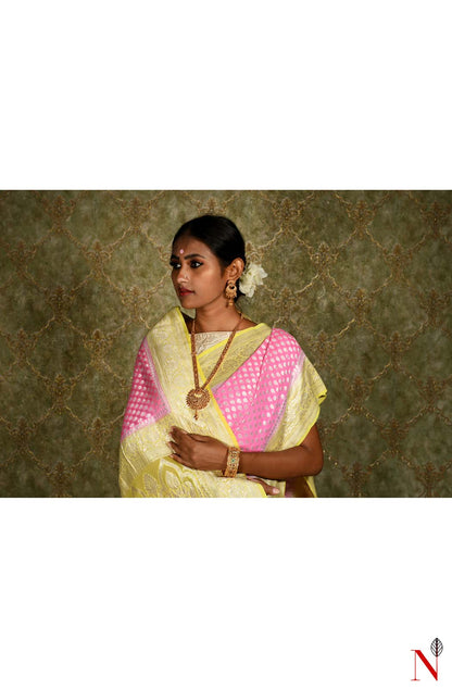 Pink & Yellow Pure Banarasi Khaddi Georgette Saree