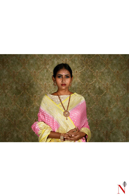Pink & Yellow Pure Banarasi Khaddi Georgette Saree
