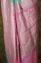 Sea Green & Pink Pure Banarasi Khaddi Georgette Saree