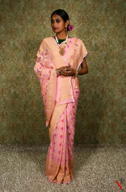 Pink Pure Banarasi Chiffon Saree
