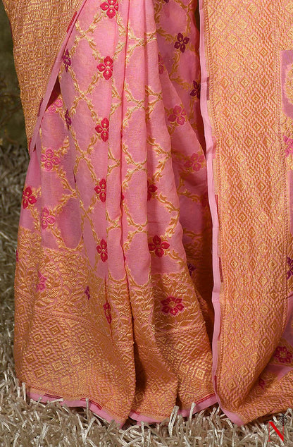 Pink Pure Banarasi Chiffon Saree