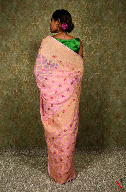 Pink Pure Banarasi Chiffon Saree