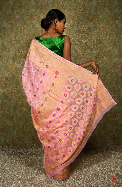 Pink Pure Banarasi Chiffon Saree