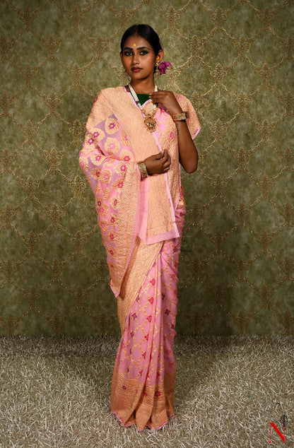 Pink Pure Banarasi Chiffon Saree