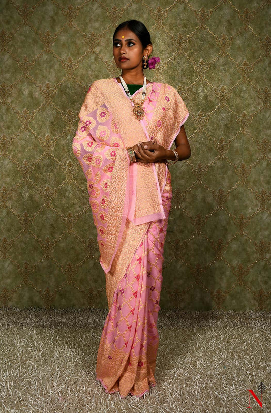 Pink Pure Banarasi Chiffon Saree